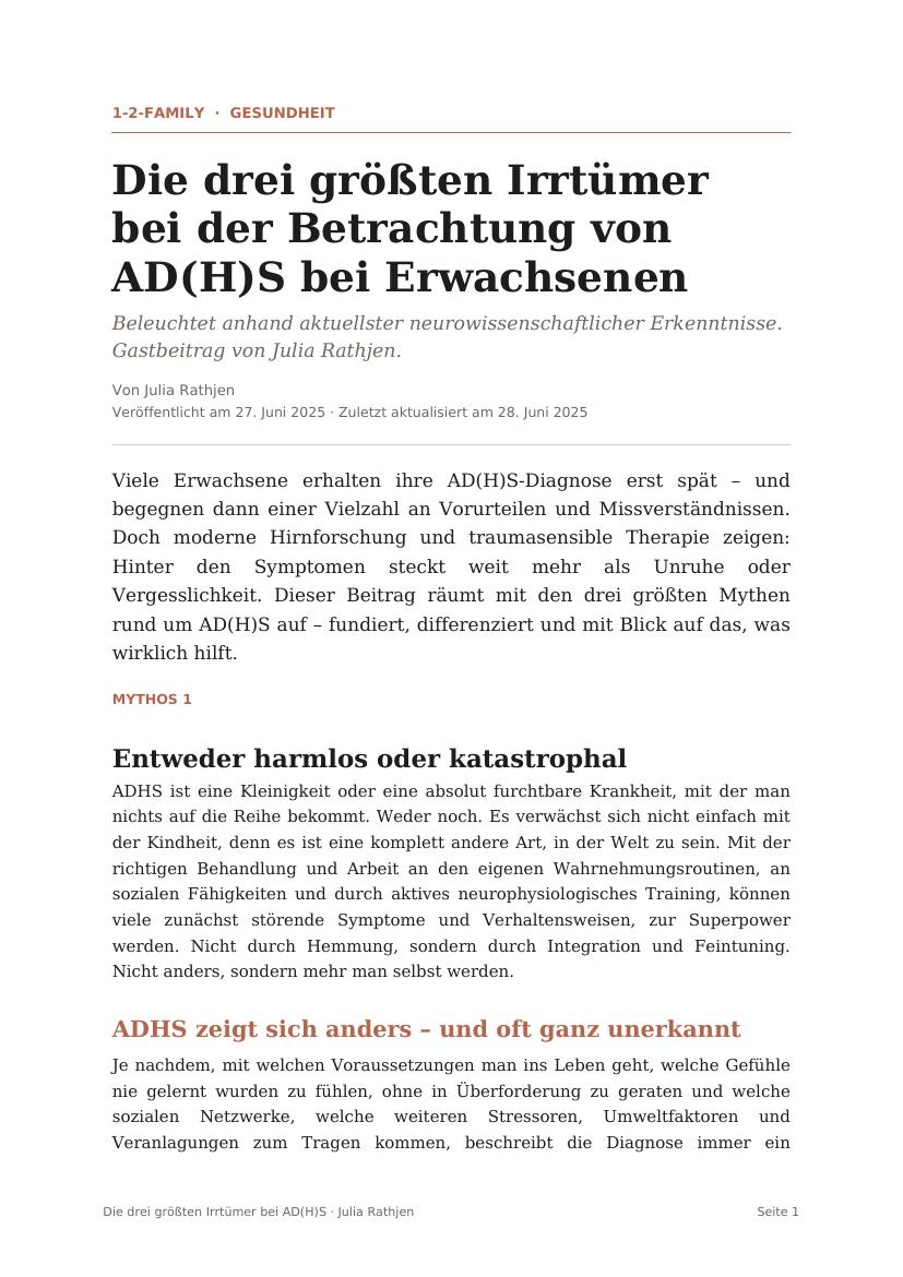Die drei größten Irrtümer bei AD(H)S bei Erwachsenen – 1-2-Family