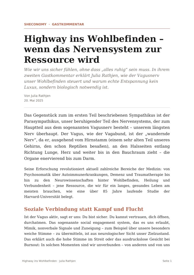 Highway ins Wohlbefinden – wenn das Nervensystem zur Ressource wird – Sheconomy