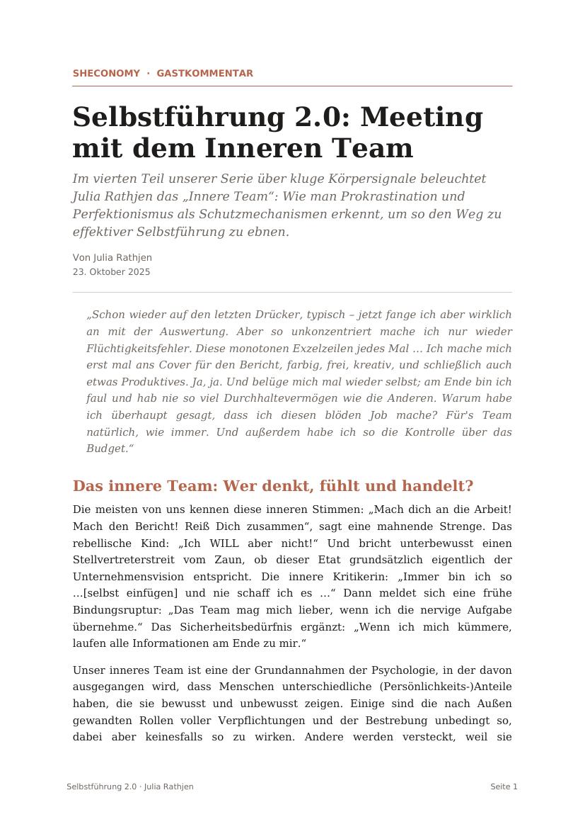 Selbstführung 2.0: Meeting mit dem Inneren Team – Sheconomy