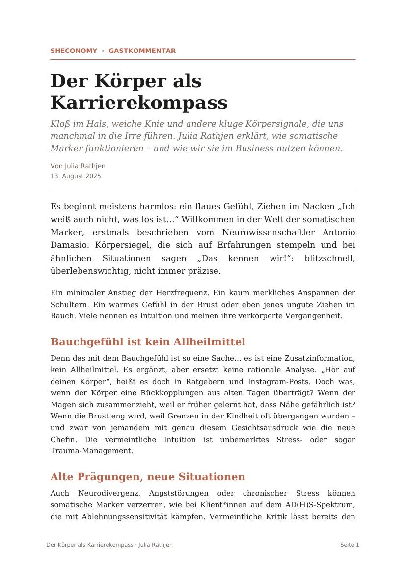 Der Körper als Karrierekompass – Sheconomy
