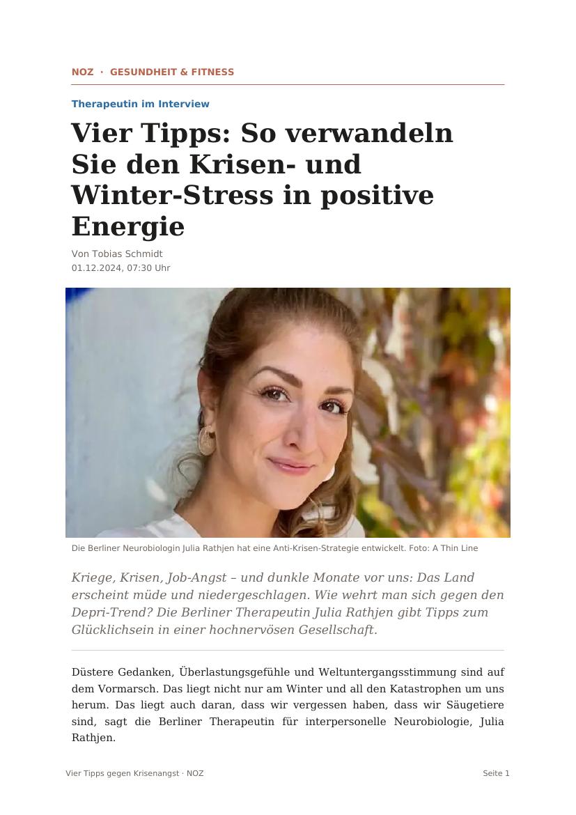 Vier Tipps: Krisen- und Winter-Stress in positive Energie verwandeln – Neue Osnabrücker Zeitung