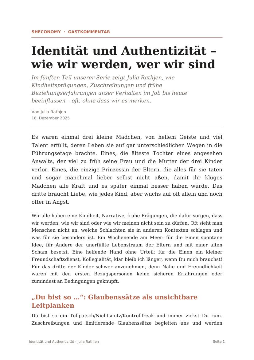 Identität und Authentizität – wie wir werden, wer wir sind – Sheconomy
